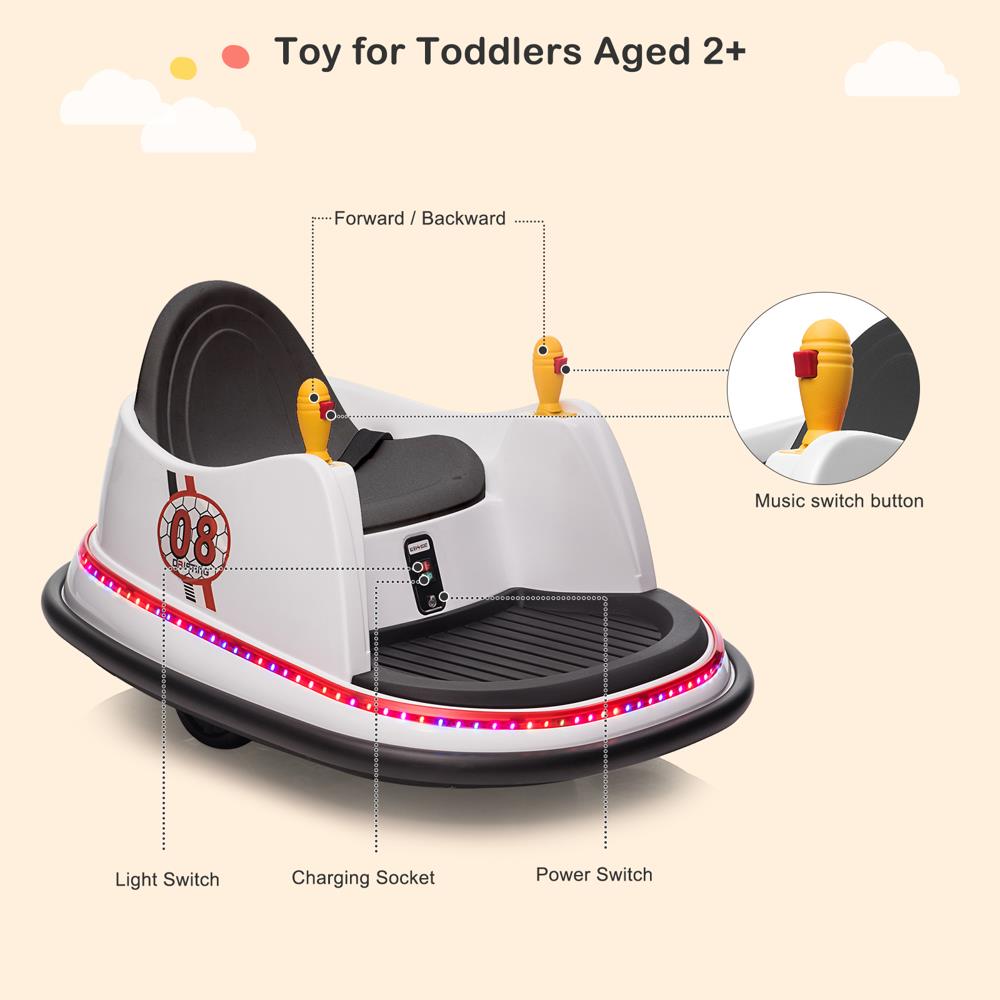 360 Spin Electric Bumper Car for Kids with LED Lights - 6V Battery Powered