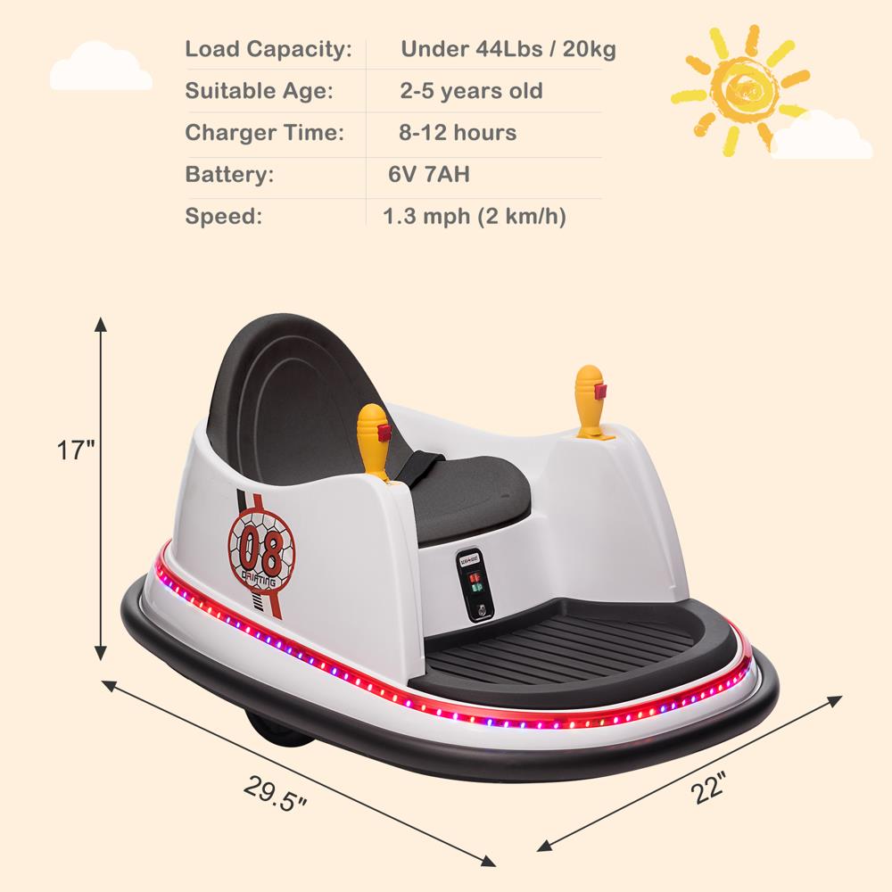 360 Spin Music Bumper Car: Electric Battery Powered Ride-On Toy for Kids (6V)