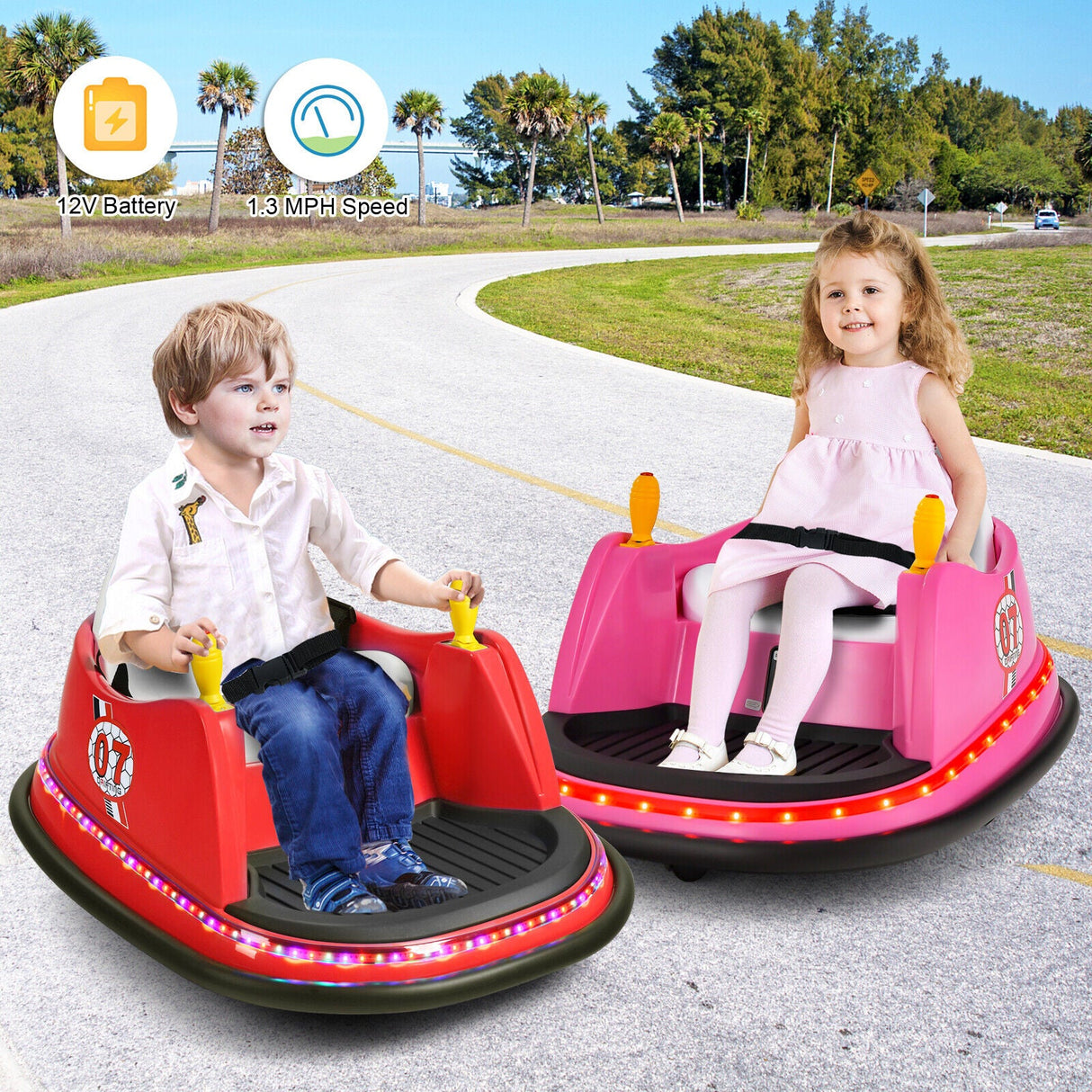 360° Spin Race Bumper Car 12V Toy with Remote Control - Pink