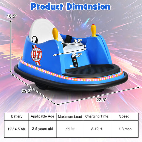 360° Spin Race Bumper Car for Kids with Remote Control - Blue