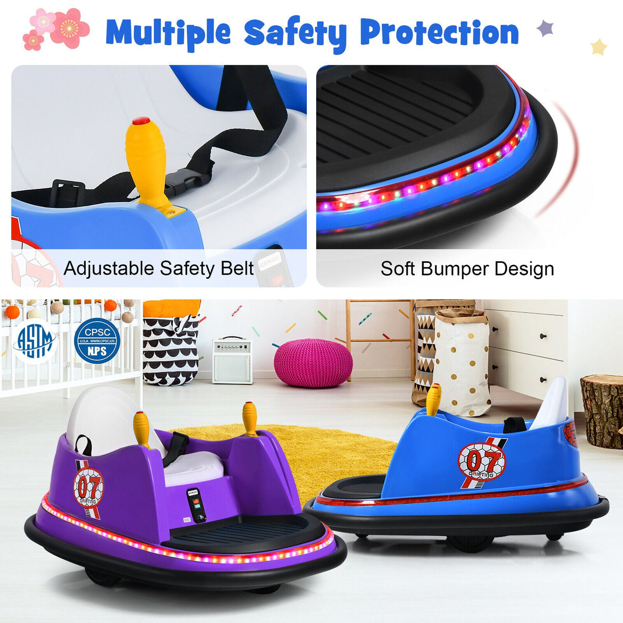360° Spin Race Bumper Car for Kids with Remote Control - Blue