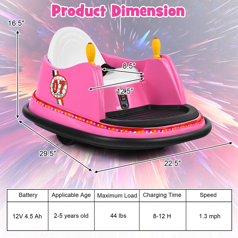 360° Spin Race Bumper Car for Kids with Remote Control - Pink 12V Vehicle
