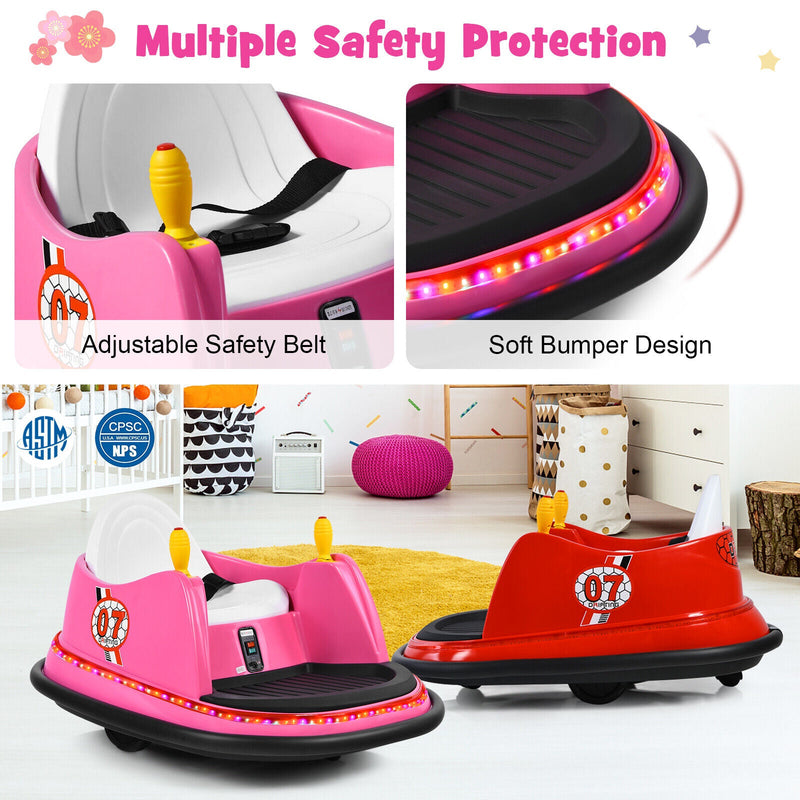 360° Spin Race Bumper Car for Kids with Remote Control - Pink 12V Vehicle