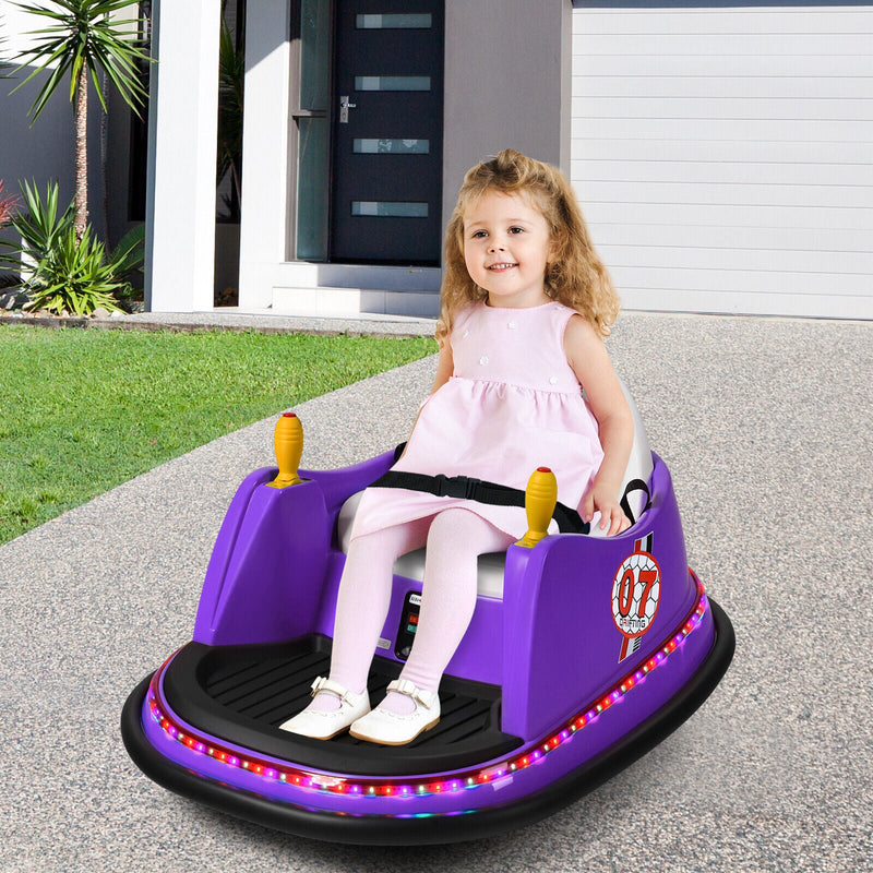 360° Spin Race Bumper Car for Kids with Remote Control - Purple 12V Vehicle