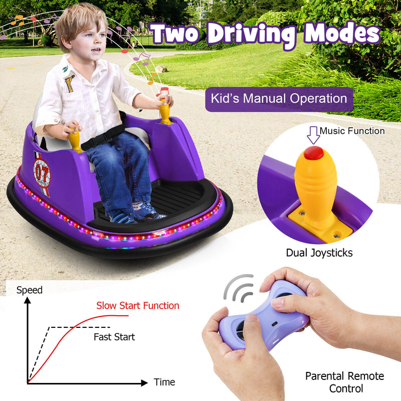 360° Spin Race Bumper Car for Kids with Remote Control - Purple 12V Vehicle