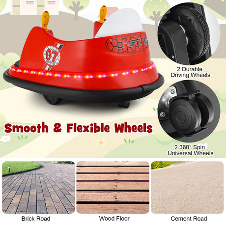 360° Spin Race Bumper Car for Kids with Remote Control - Red, 12V Vehicle