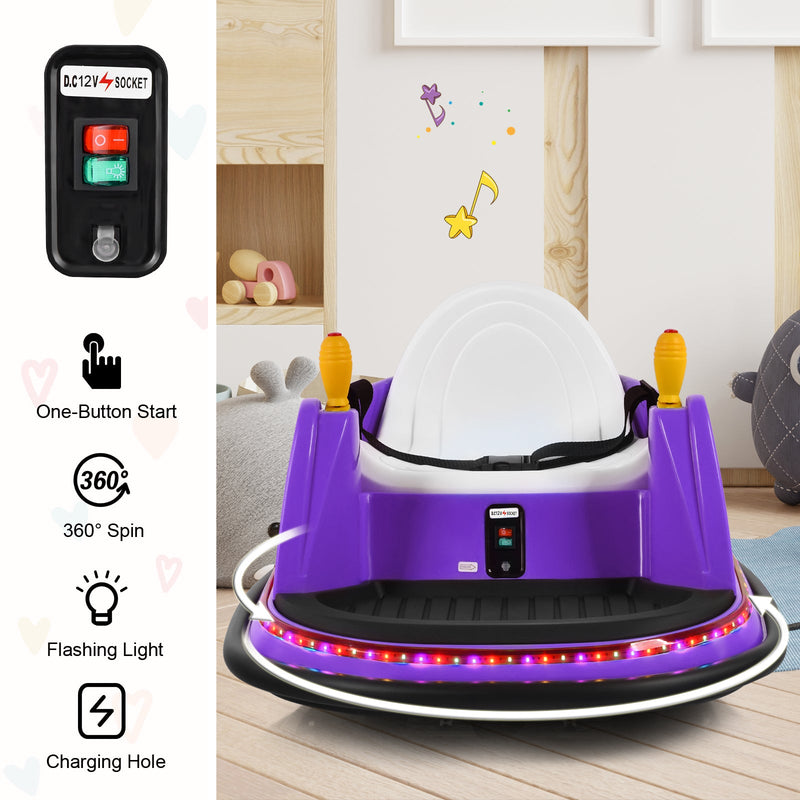 360° Spin Race Bumper Car Ride-On Toy for Kids with Remote Control - 12V Vehicle