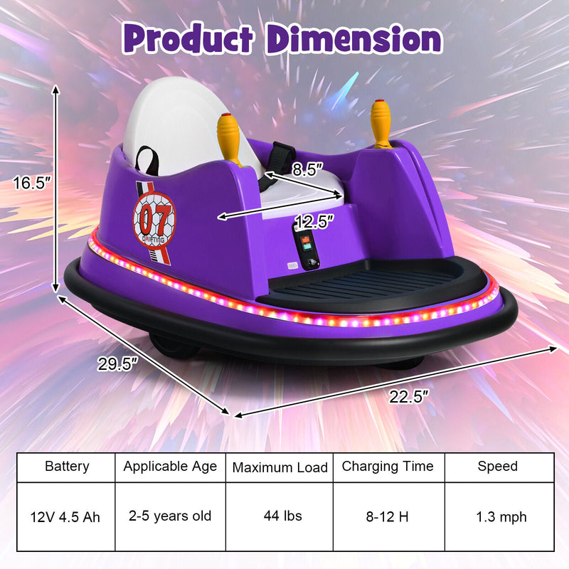 360° Spin Race Bumper Car Toy with Remote Control - 12V Purple Vehicle for Kids