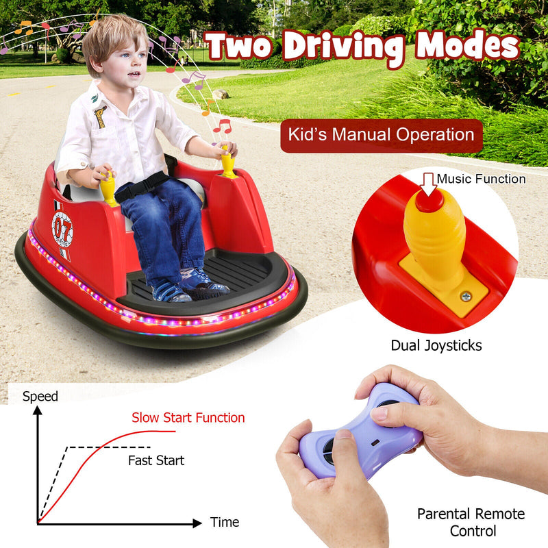 360° Spin Race Bumper Car Toy with Remote Control - 12V Red Vehicle for Kids