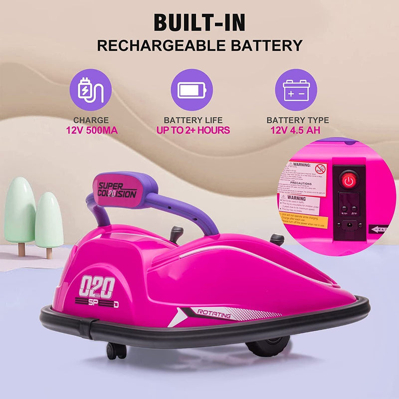 360° Spinning Electric Bumper Car for Kids with Remote Control and LED Lights - 12V