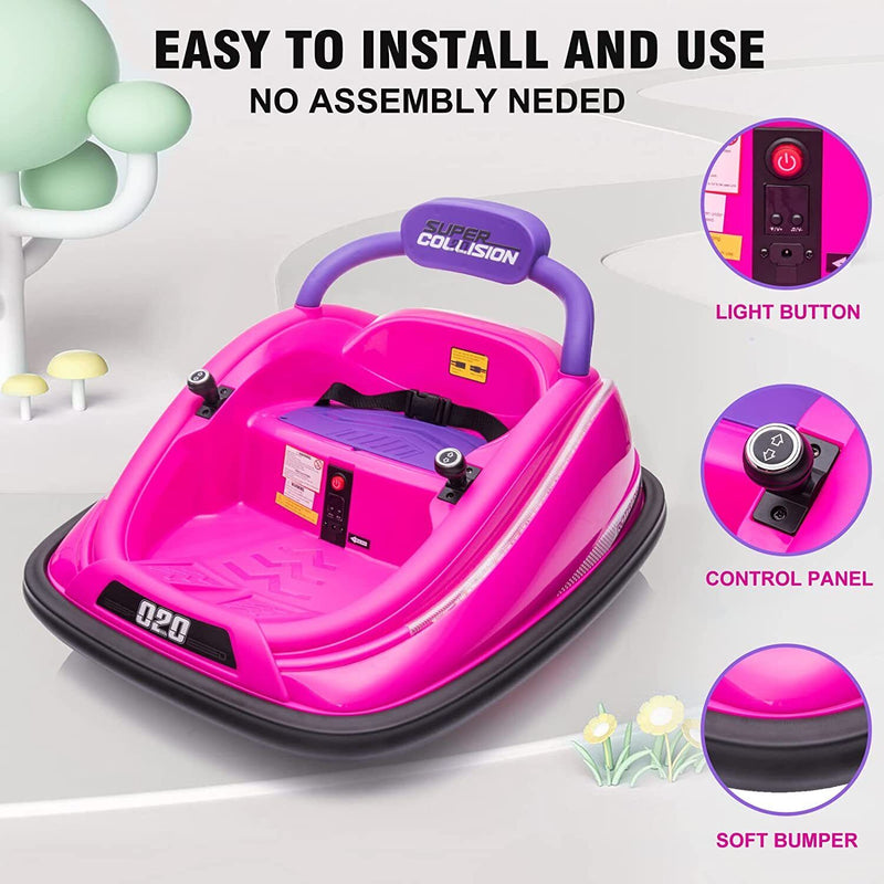 360° Spinning Electric Bumper Car for Kids with Remote Control and LED Lights - 12V