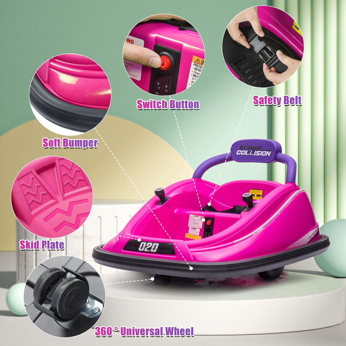 360° Spin Electric Bumper Car for Kids with Remote Control - 12V Electric Vehicle Toy