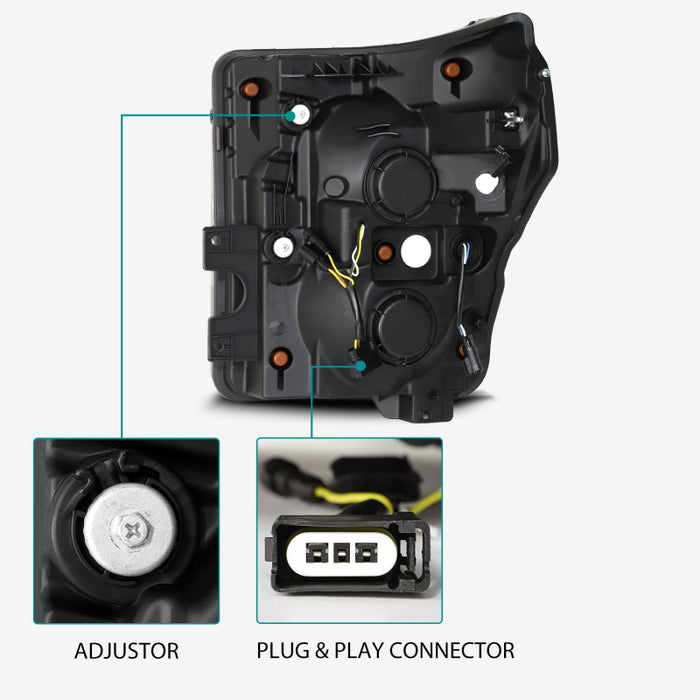 Phares de projecteur AlphaRex 11-16 Ford F-250 SD PRO-Series Design de style planche Noir avec signal Seq