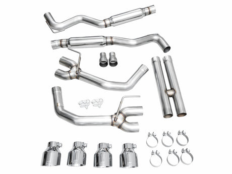 Échappement Catback AWE 2024 Ford Mustang Dark Horse S650 RWD Track Edition avec quatre embouts chromés argentés