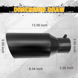 Trucktok 3" Inlet 5" Outlet 12" Overall Length Bolt On Exhaust Tailpipe Tip Black TruckTok