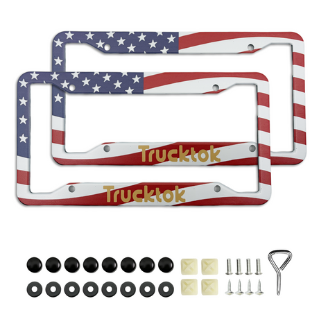 Trucktok 2Pcs Stainless Steel American Flag License Plate Frame Patriotic USA Flag Car Tag Holder TruckTok