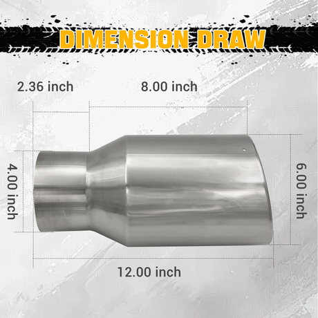 Trucktok 4" Inlet 6" Outlet 12" Overall Length Stainless Steel Bolt On Exhaust Tailpipe Tip TruckTok