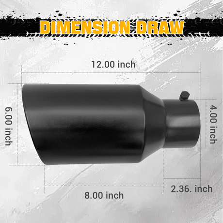 Trucktok 4" Inlet 6" Outlet 12" Overall Length Bolt On Exhaust Tailpipe Tip Black TruckTok