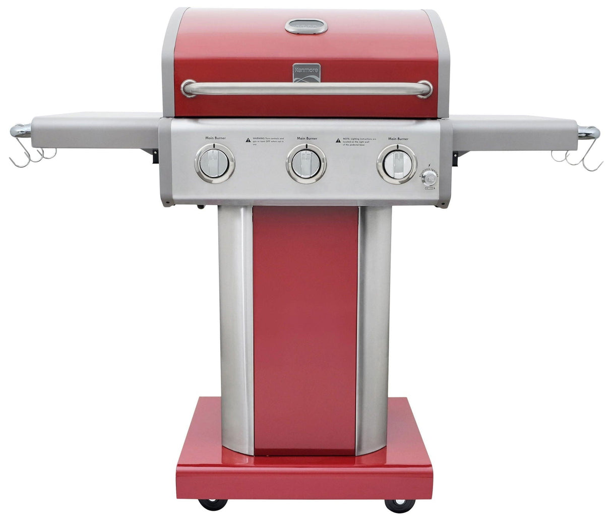 3 Burner Pedestal Gas Grill - Red
