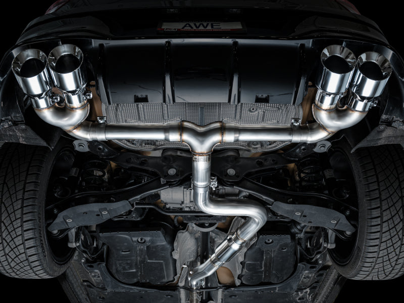 Échappement quadruple AWE MK8 pour Volkswagen Golf R 3 pouces Track Edition - Embouts chromés argentés