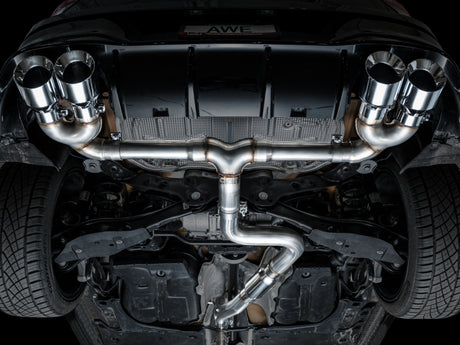 Échappement quadruple AWE MK8 pour Volkswagen Golf R 3 pouces Track Edition - Embouts chromés argentés