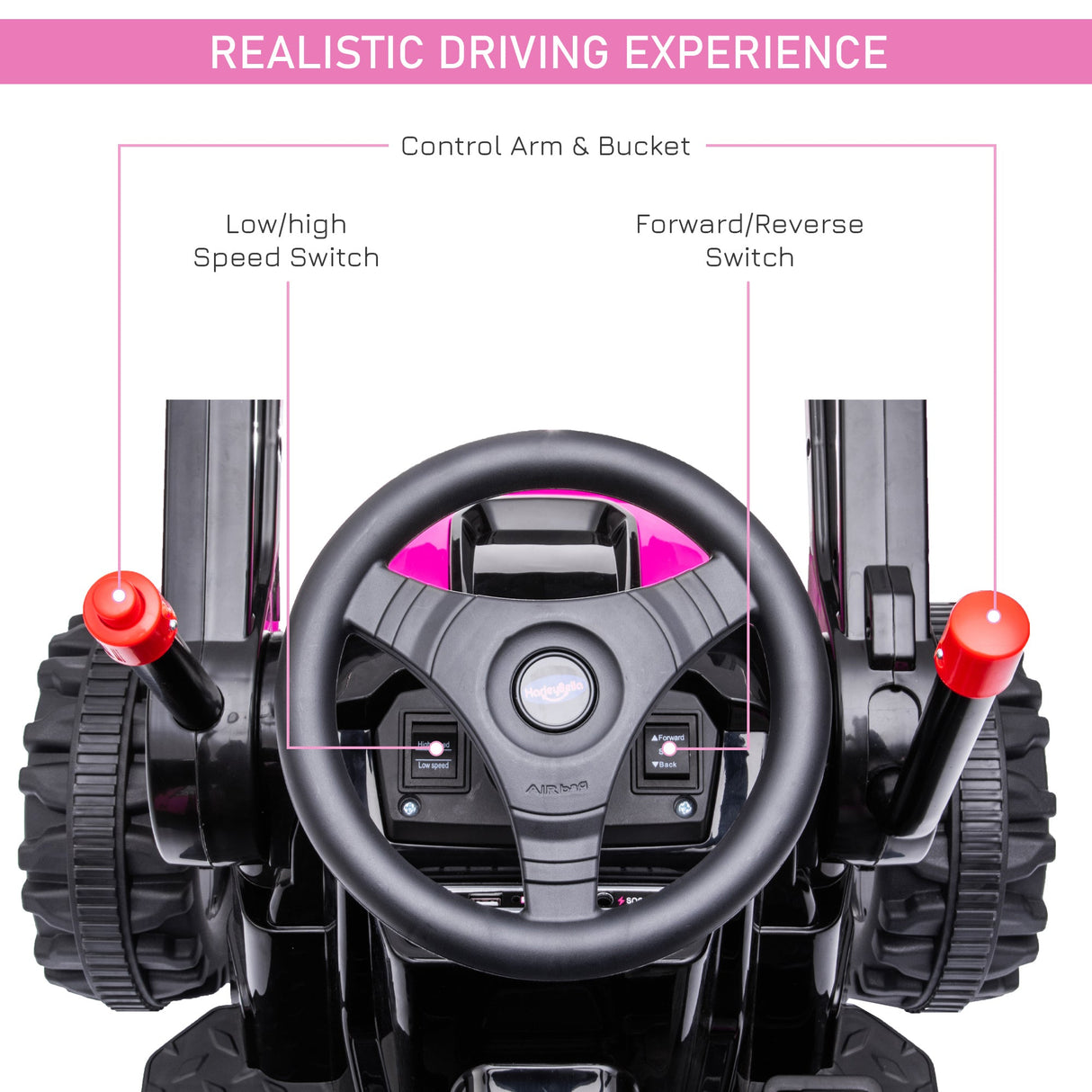Excavator 6V Battery Tractor with Music and Headlight for Kids' Riding Fun