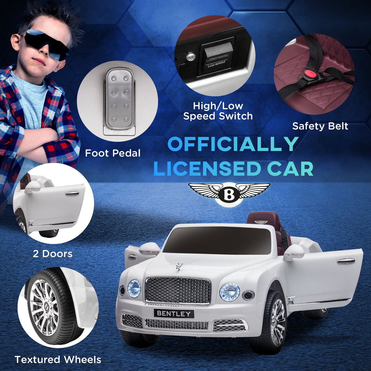 Bentley Mulsanne 12V Electric Ride On Car with LED Lights and MP3 Player