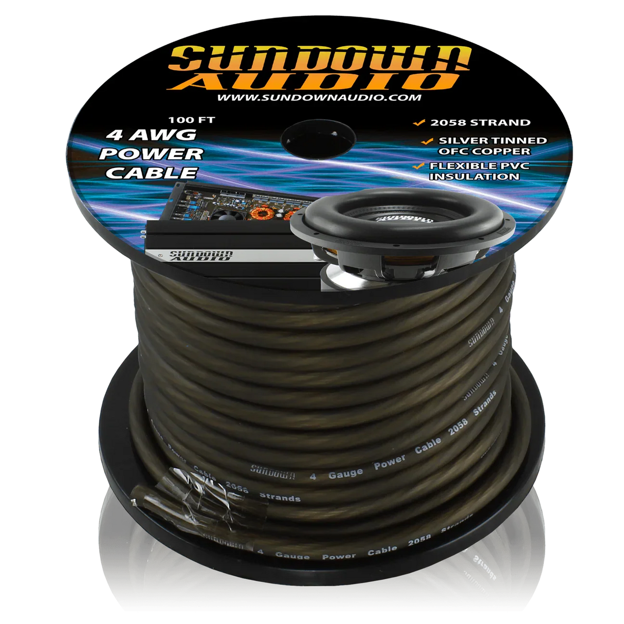 Sundown Audio 4 Gauge SILVER 100' Tinned OFC Oxygen Free Copper Power Cable Sundown Audio
