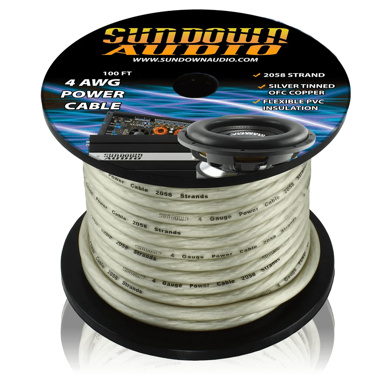 Sundown Audio 4 Gauge SILVER 100' Tinned OFC Oxygen Free Copper Power Cable Sundown Audio