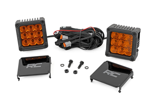 Rough Country 4 Inch LED Amber Light Pods Square Pair