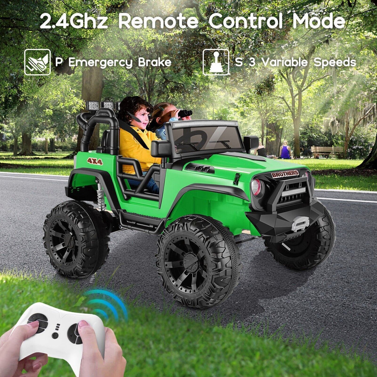 400W 2-Seater Electric Jeep for Kids with LED Lights and 3-Speed Options