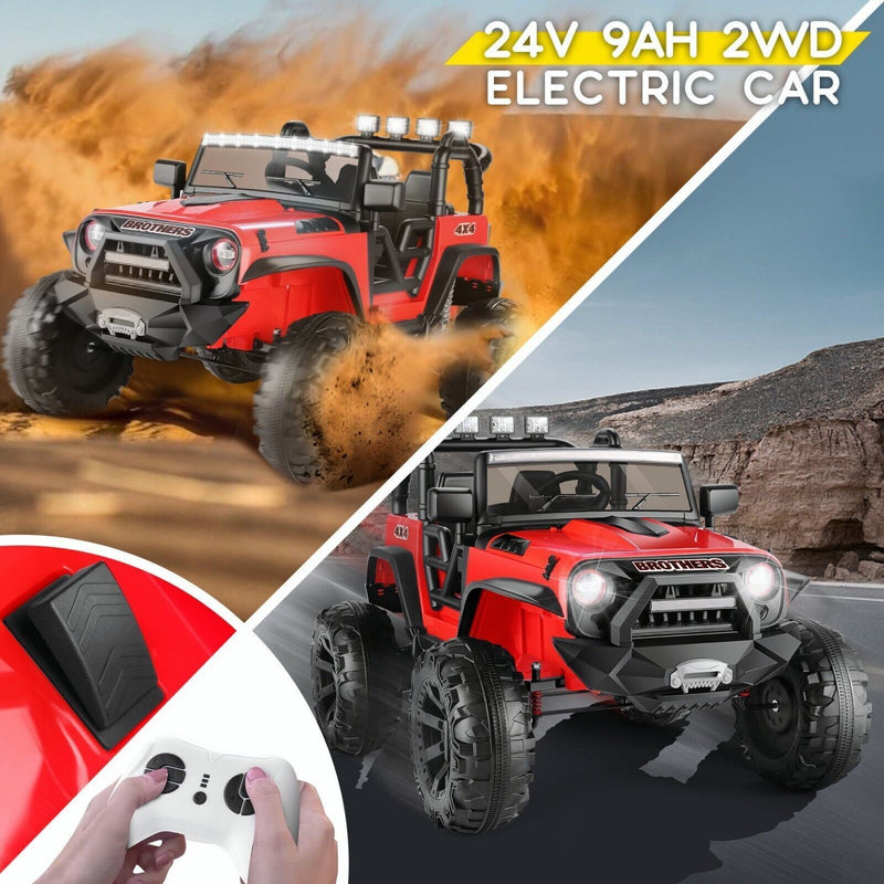 400W 2-Seater Electric Ride-On Jeep for Kids with LED Lights and 24V Battery