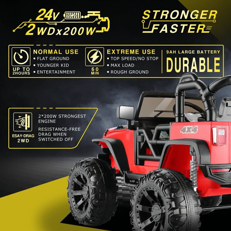 400W 2-Seater Electric Ride-On Jeep for Kids with LED Lights and 24V Battery