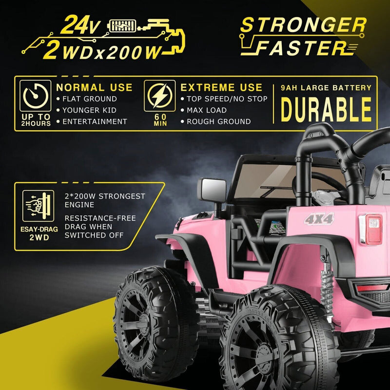 400W 2-Seater Electric Ride-On Jeep for Kids with LED Lights and 24V Battery