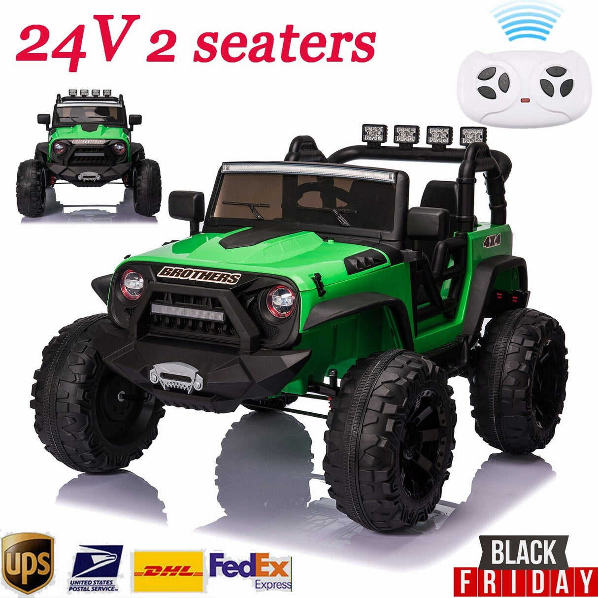 2-Seater 400W Electric Kids Truck with MP3, LED Lights, and Remote Control - 24V Ride-On Car