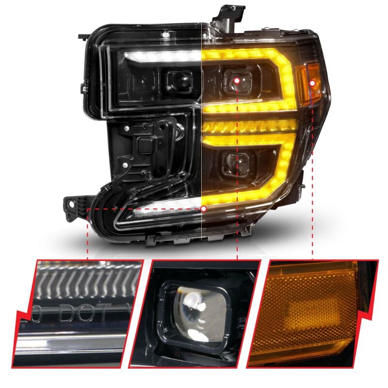 Phare de projecteur à LED Anzo 19-21 GMC Sierra 1500 avec commutateur arrière + séquentiel - Noir