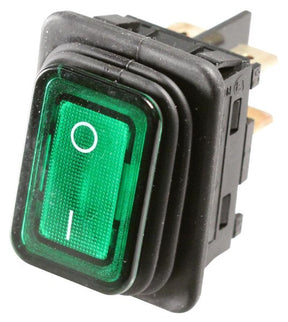 Green Rectangle Illuminated On-Off Waterproof Rocker Switch 20A DPST IP67 TekShack