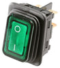 Green Rectangle Illuminated On-Off Waterproof Rocker Switch 20A DPST IP67 TekShack