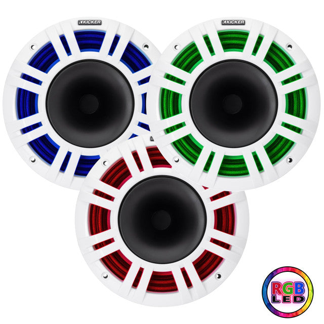 Kicker KMXL8 | 8" KMXL Horn RGB LED Marine Coaxial Speakers 4-Ohm (Pair) Kicker