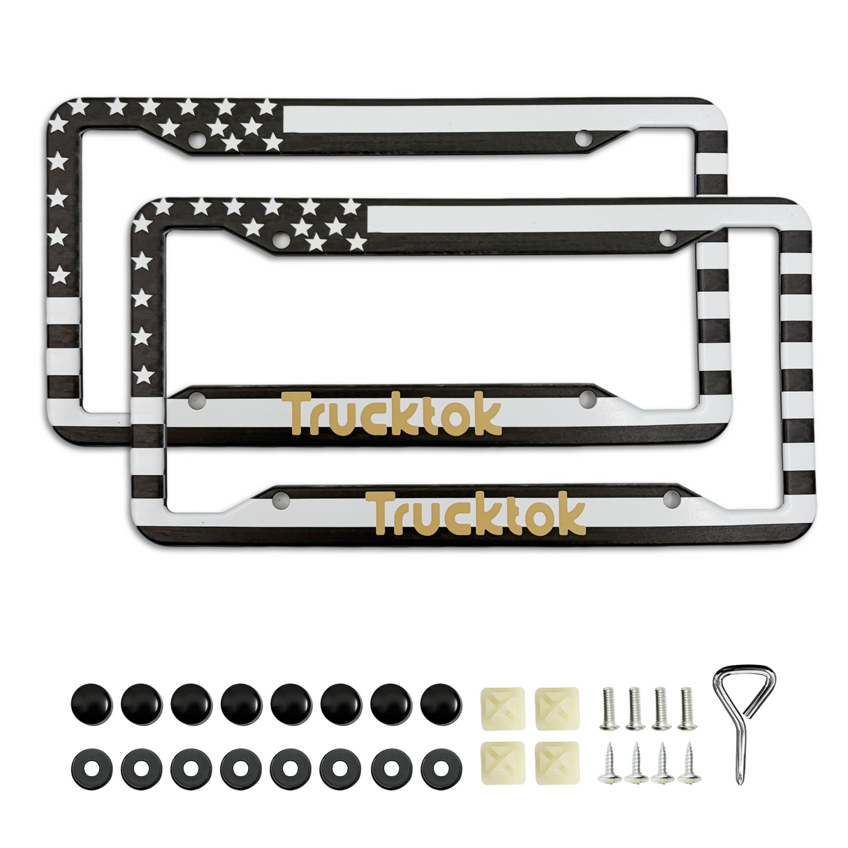 Trucktok 2Pcs Stainless Steel American Flag License Plate Frame Patriotic USA Flag Car Tag Holder TruckTok