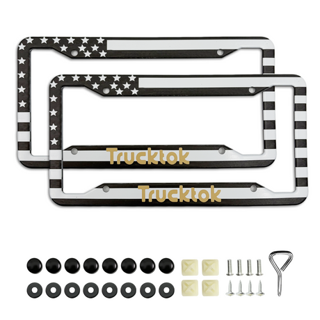 Trucktok 2Pcs Stainless Steel American Flag License Plate Frame Patriotic USA Flag Car Tag Holder TruckTok