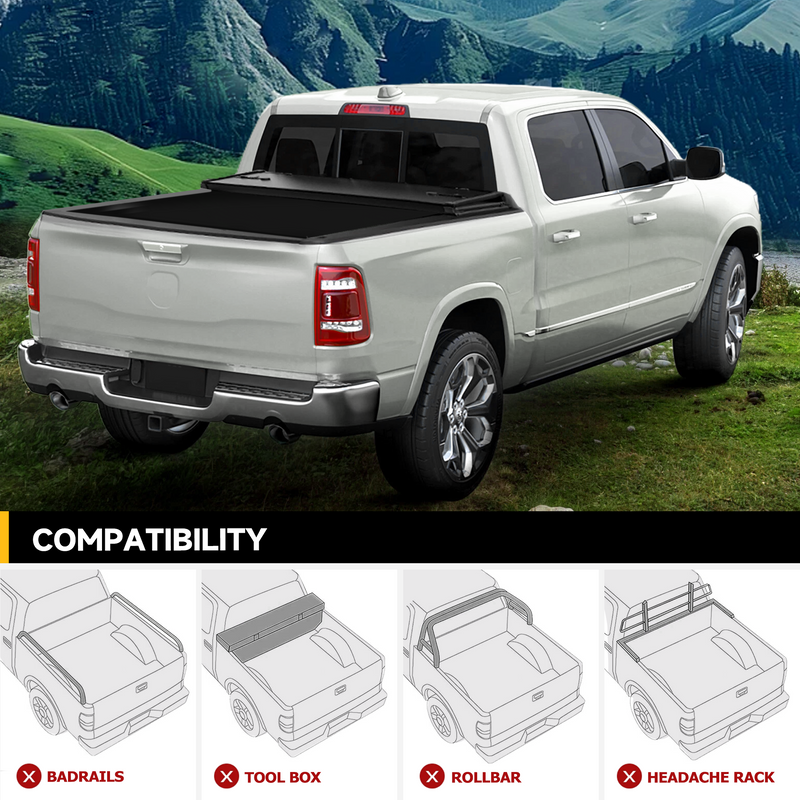 Trucktok 2003-2024 Dodge Ram 1500 2500 3500 6.4FT Hard Tri-Fold Tonneau Cover Truck Bed
