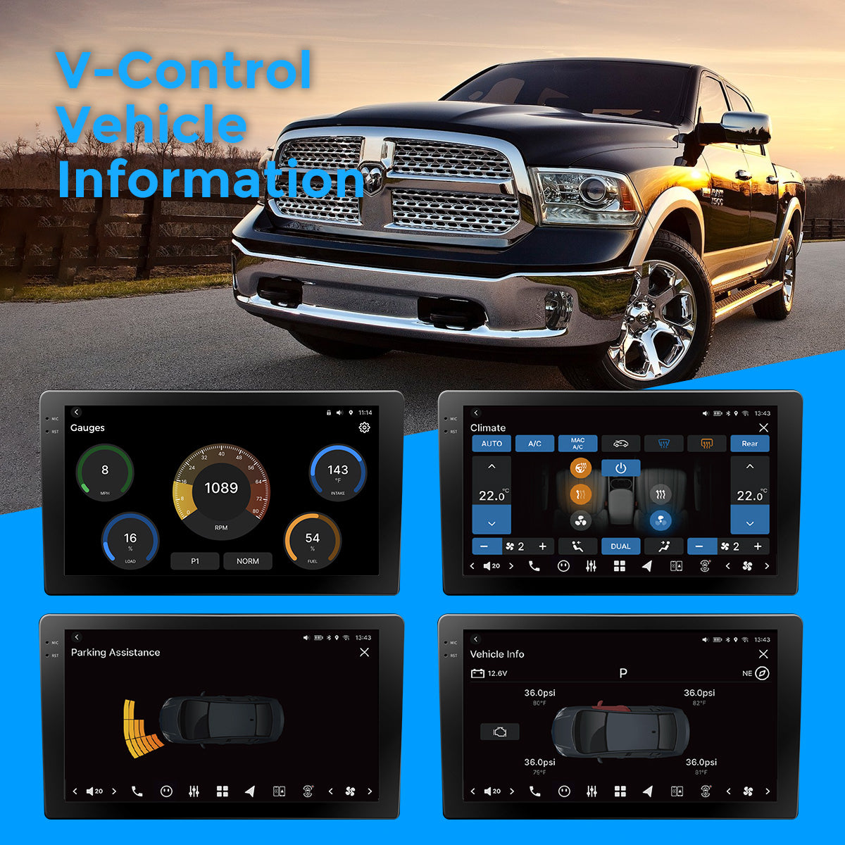 VISION 9” Custom-Fit Car Stereo for Dodge Ram Auto AC 2013-2018