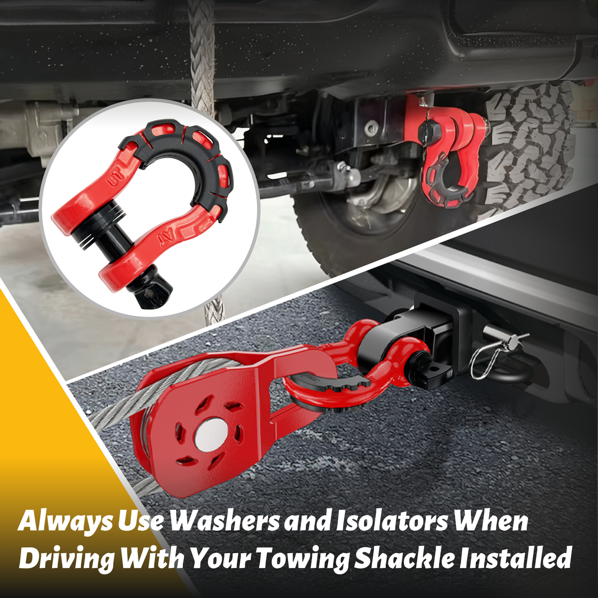 Trucktok 3/4" D-Ring Shackle 70,000 lbs Break Strength with Isolator (1 Pair ) TruckTok