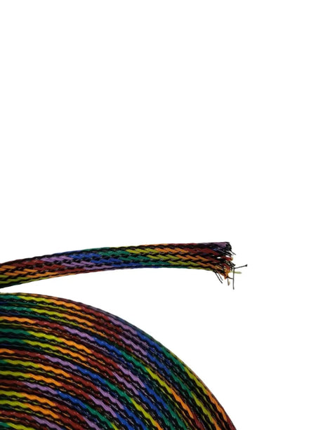 25 FT 3/8" RAINBOW WITH BLACK STRIPE PET EXPANDO SLEEVING BRAID AC/DC WIRE AND SUPPLY