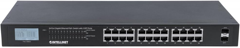 Intellinet 24-Port Gigabit PoE+ Switch with LCD Intellinet