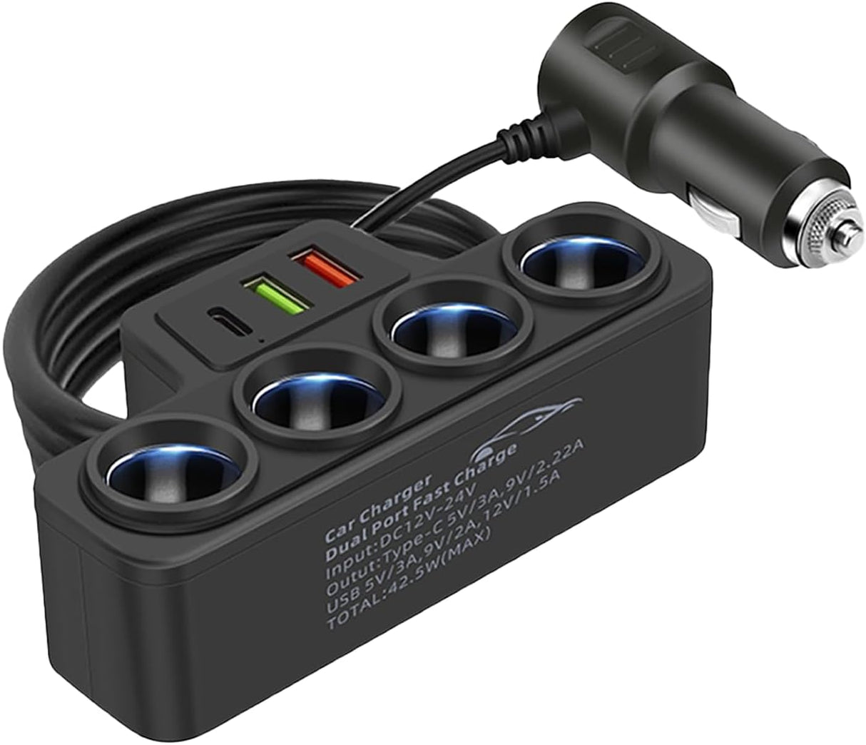 Multi-Function Car Charger Splitter – 4 Sockets, USB & PD Fast Charge TekShack