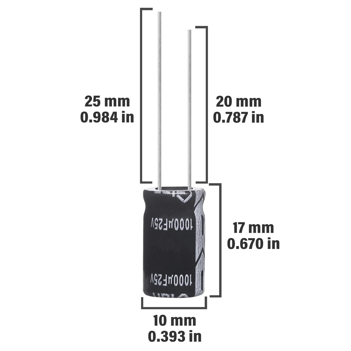1000µF 25V Electrolytic Capacitor, 10x17mm Aluminum Radial Capacitor TekShack