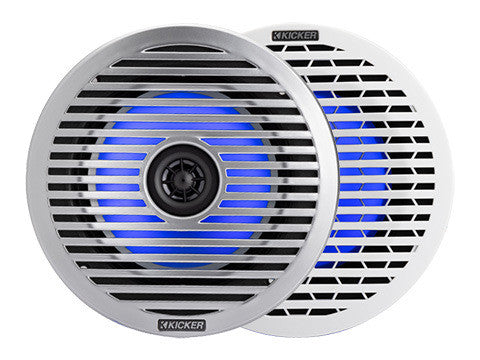 Kicker KM614FL 6.5" Thin-Mount RGB LED Marine Coaxial Speakers 4-Ohm - White & Silver Grilles (Pair) Kicker