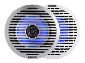 Kicker KM614FL 6.5" Thin-Mount RGB LED Marine Coaxial Speakers 4-Ohm - White & Silver Grilles (Pair) Kicker